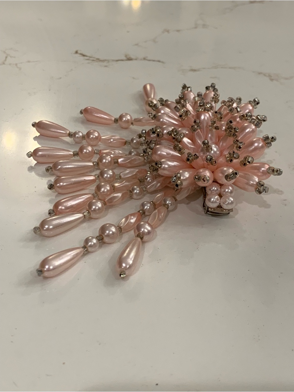 Vintage Hair Clip Pink Pearlized Dangle Drop Fancy Hair Barrette 4” x 3” 1980’s. - Picture 4 of 8